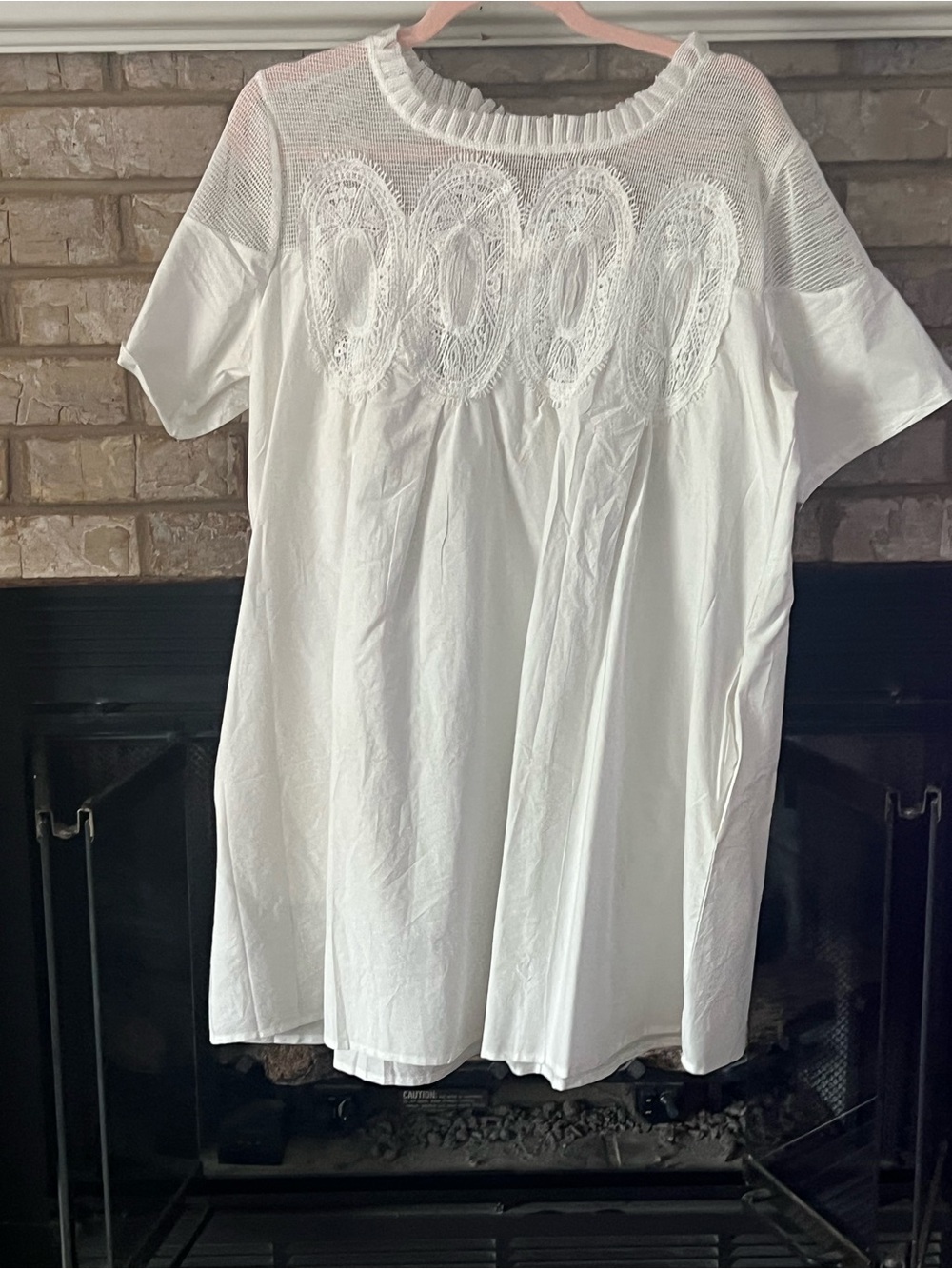 White Embroidered Crochet Yoke Short Sleeve Dress. Size large worn once